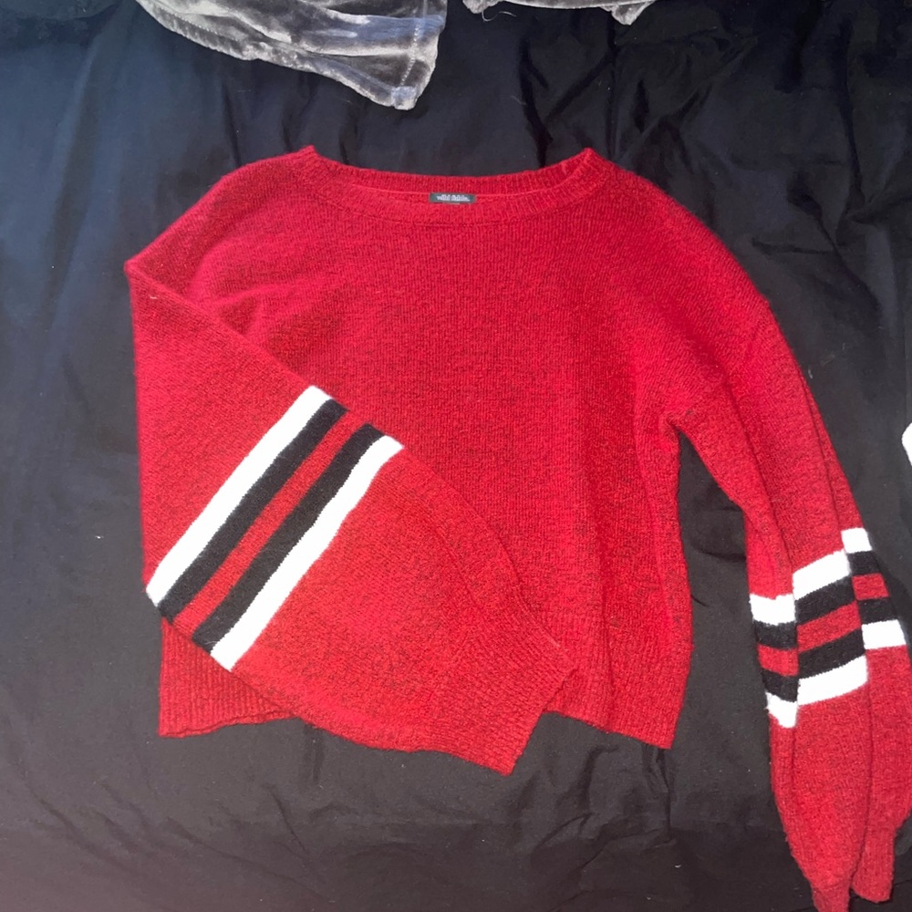 Red sweater with puffed sleeve. One of my favorites